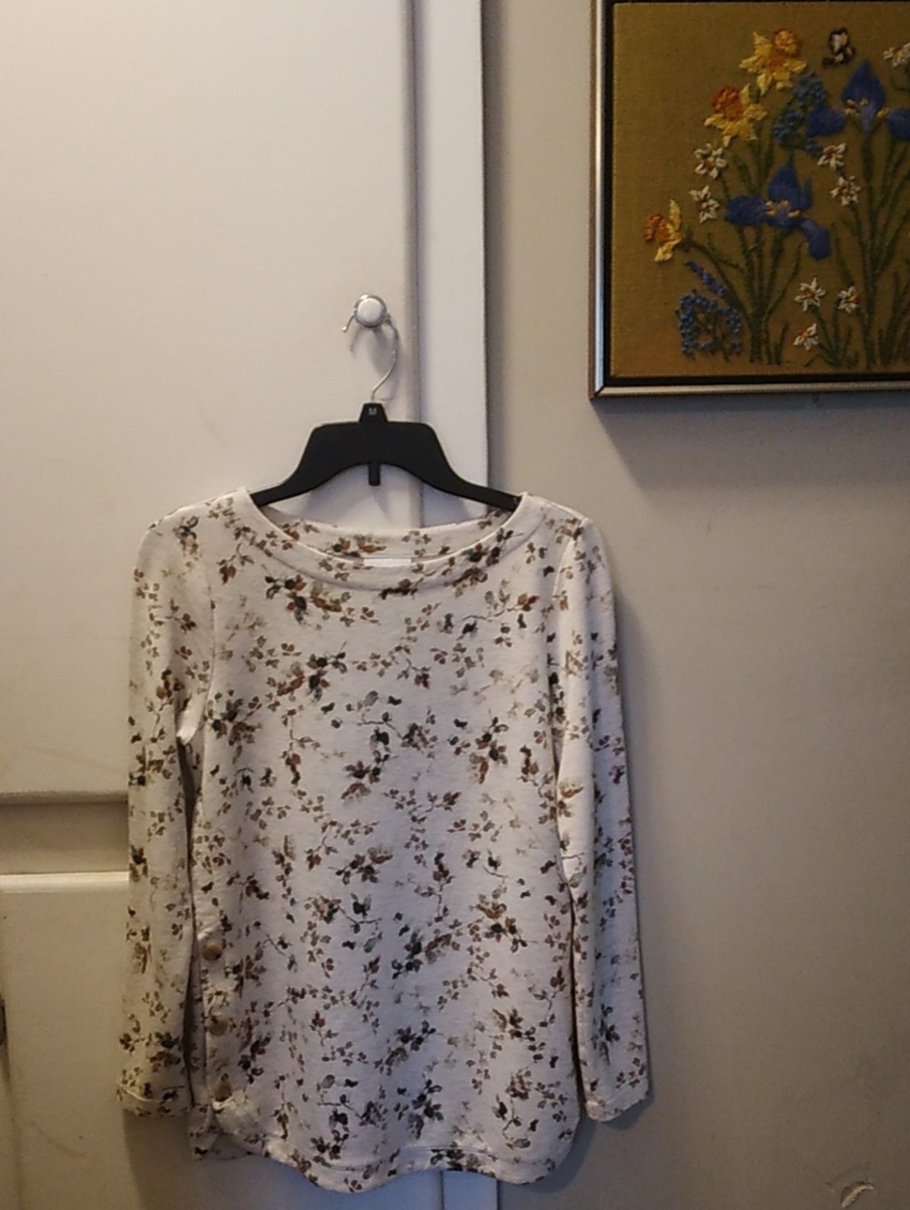J. Jill Cream Long-Sleeve Tee With Fall Color Design